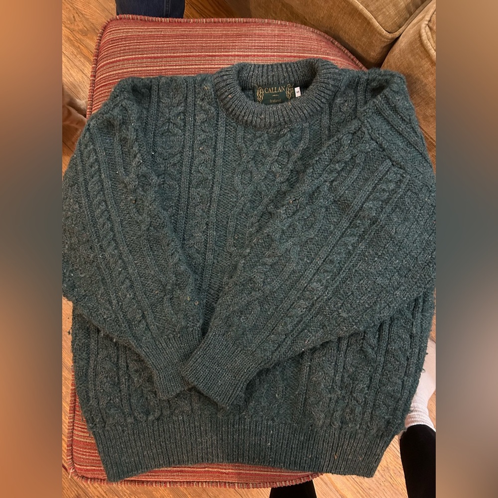 Callan Irish wool sweater greenCable Knit Sweater small